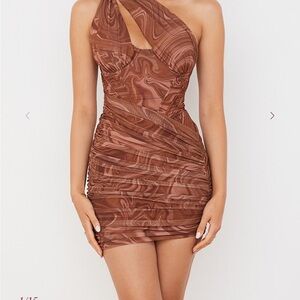 House of CB Brown Swirl Print Mini Dress